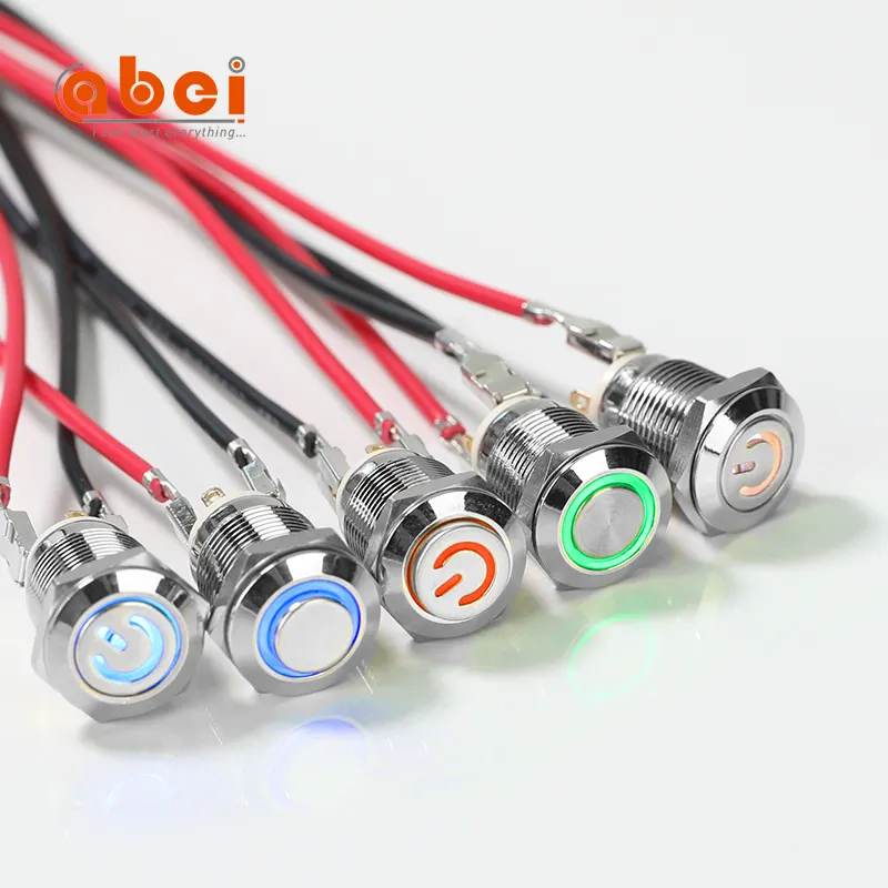 Hoher Kopf blau gelb grün rot weiß Power LED Ring beleuchtet 12V wasserdicht zurücksetzen momentan 12mm Metall Druckknopf schalter