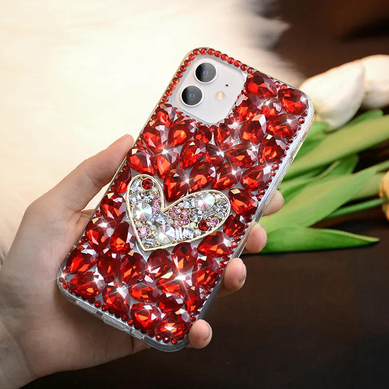 Роскошные аксессуары ручной работы в форме сердца 3D алмазные блестящие Защитные чехлы для сотового телефона для Iphone 14 13 12 Pro Max