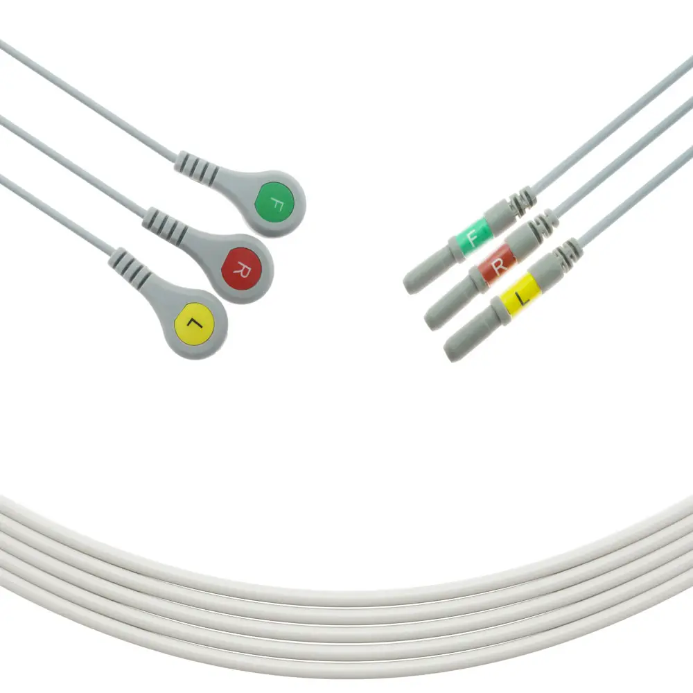 Kompatibles Abbott EX-50/ Lifecare 5100 EKG-Leadwire, 3 Kabel Snap IEC Din Typ EKG-Leadwire-Kabel