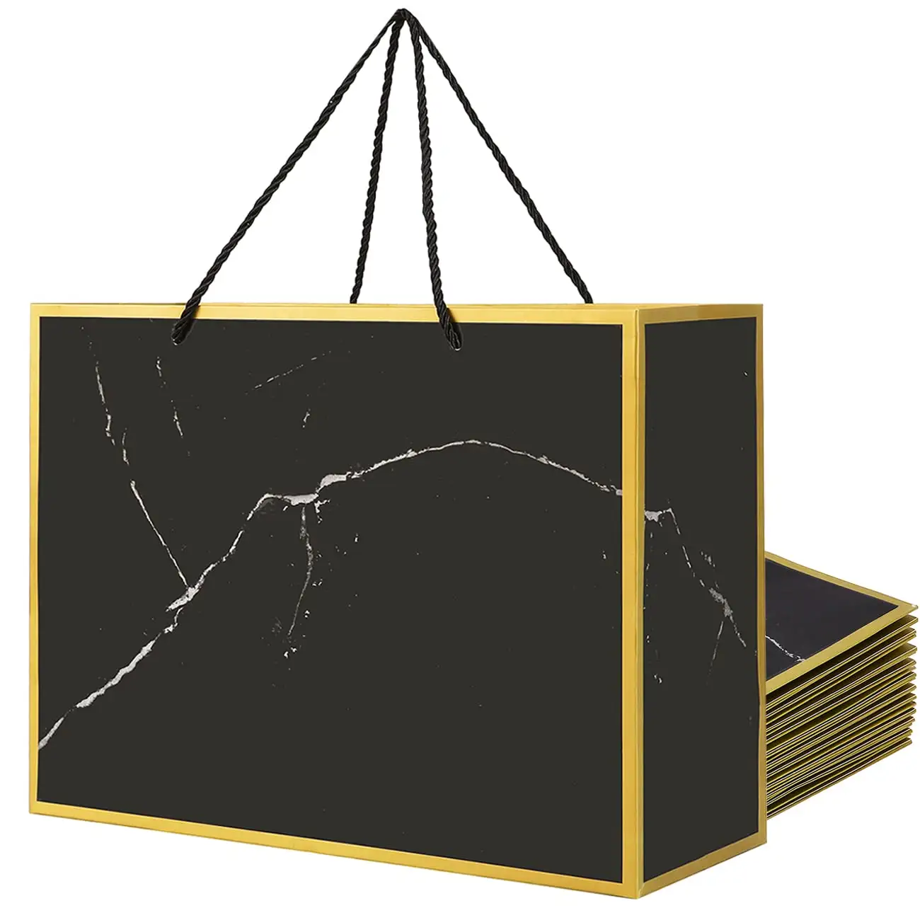 Fashion Promotional Gold Black Marble Extra Large Gift Bags with Handles For Presents