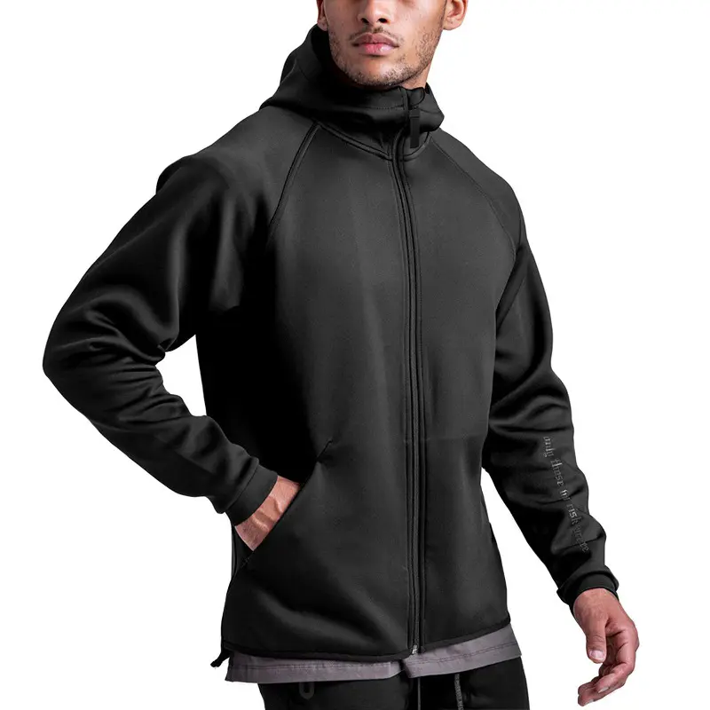 Sweat à capuche en coton à manches longues pour hommes, Logo personnalisé imprimé, mode Sport Fitness, fermeture éclair avec poche