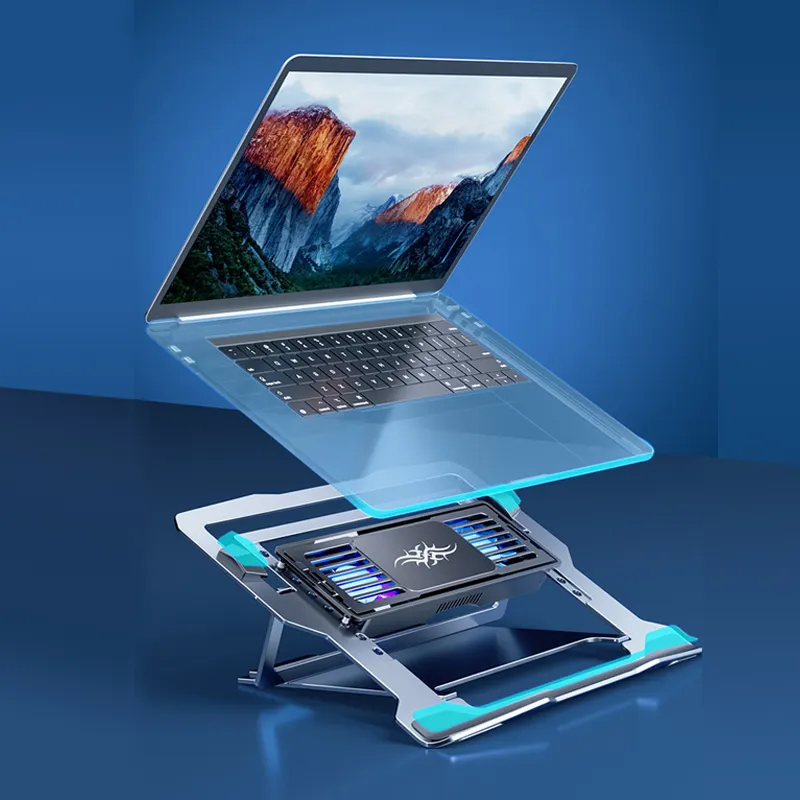 Bantalan pendingin laptop ergonomis, 7 tingkat dapat diatur, komputer, dapat dilipat, 2 kipas, Aluminium, bantalan pendingin Laptop