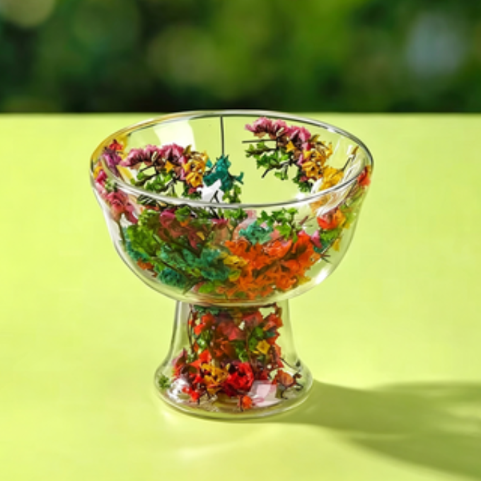 Coupe à glace avec des fleurs de cristal colorées