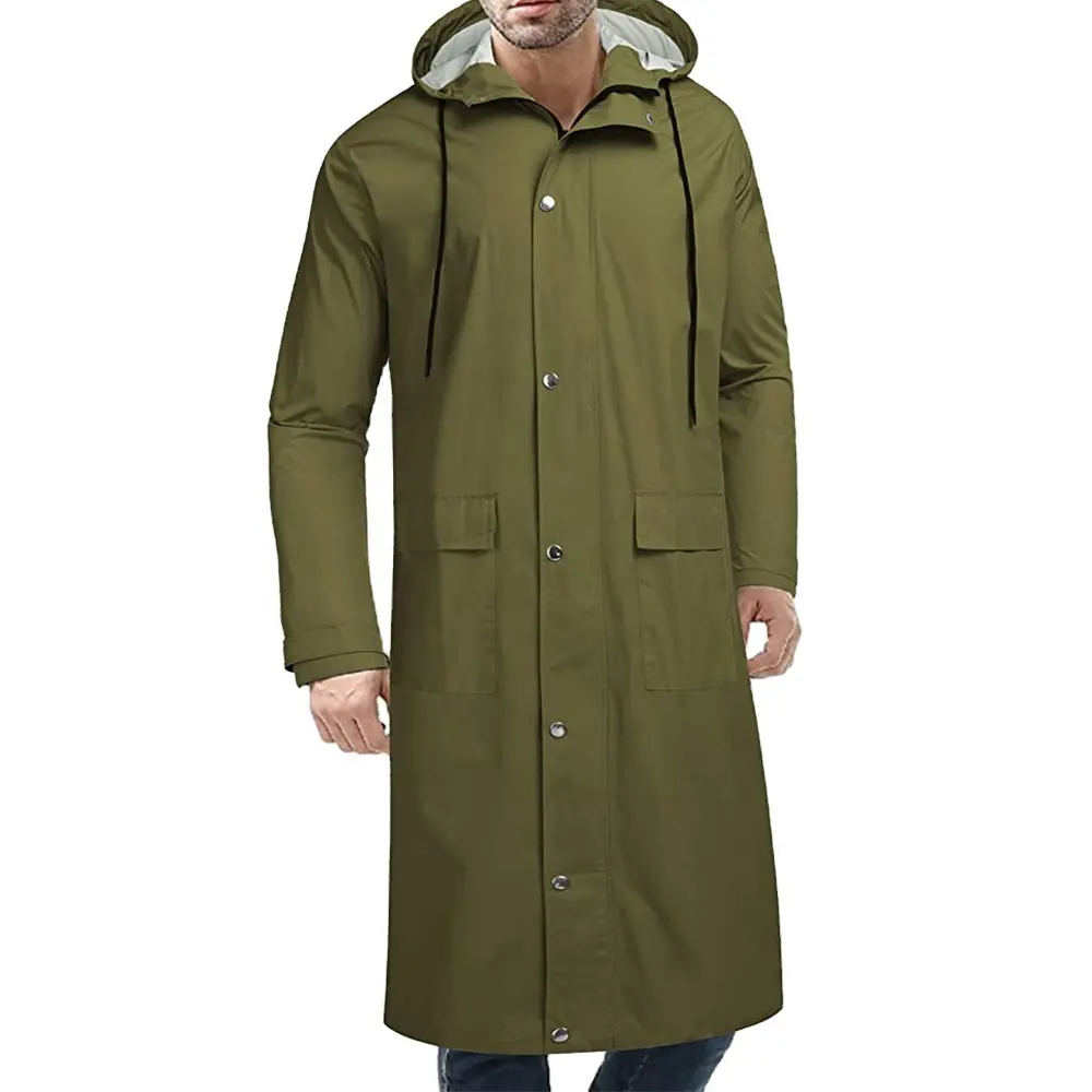 Chaqueta de lluvia con capucha para hombre, impermeable, larga, ligera, activa