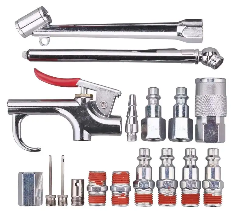 Acessórios para compressor de ar, kit de mangueiras de ar de 1/4 polegadas npt 17 acessórios com pistola de sopro, medidor de pneus e estojo de armazenamento