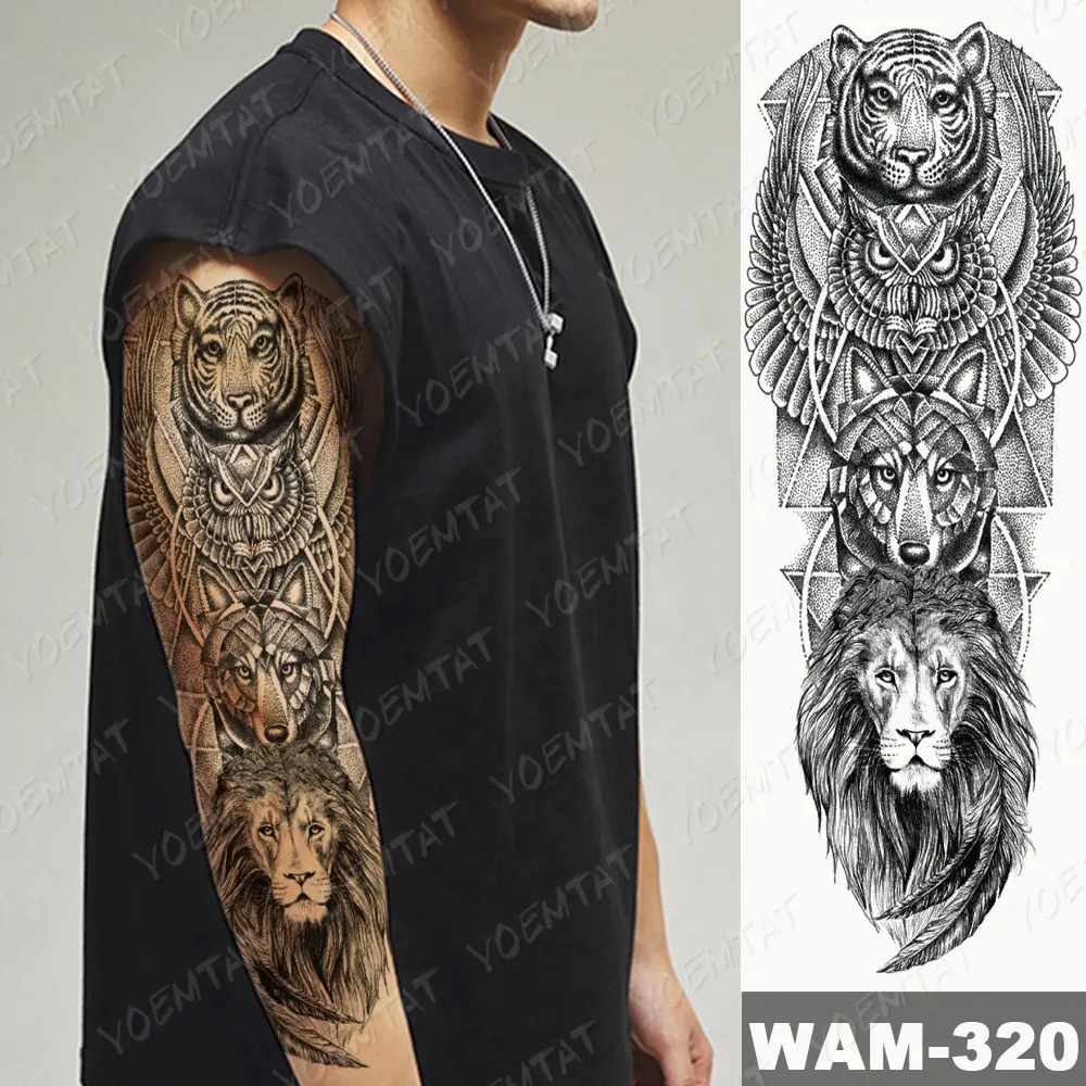 Tatuaje temporal de brazo completo para hombres, manga Tribal no tóxica, tatuajes temporales de manga larga