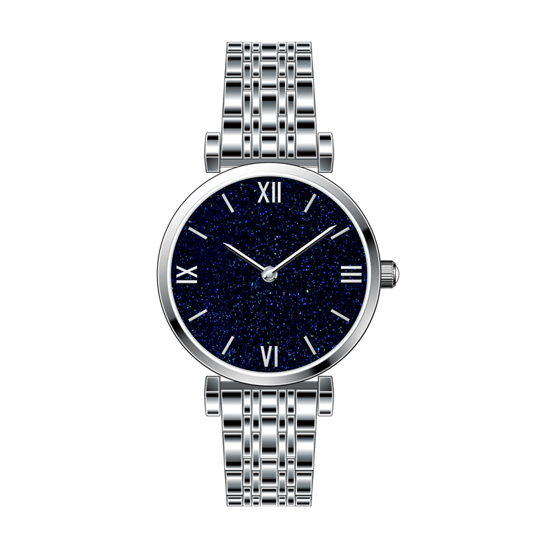 Silver watch with blue dial