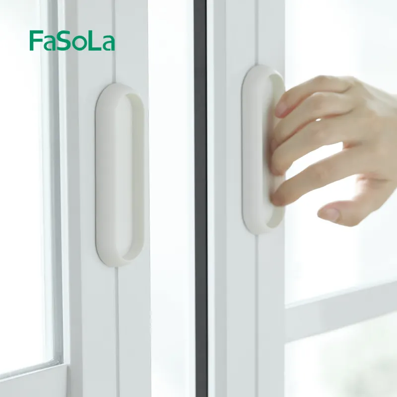 FaSoLa 2 adet/grup kapi kolu beyaz plastik kendinden yapışkanlı sürgülü dolap cam pencere dolabı çekmece dolabı yardımcı kolları