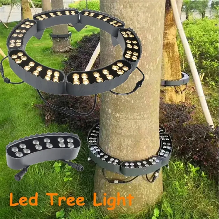 15W Negro LED Solar Abrazo Árbol Luz Solar Hold Columna Lámpara Anillo Jardín Led Spot Light Ip65 Paisaje al aire libre Foco