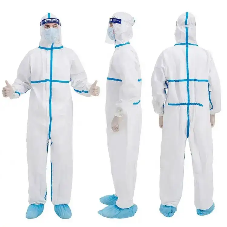 Overol no tejido ropa de trabajo impermeable microporoso médico PPE tipo 5 6 overol protector médico 65Gsm overoles desechables