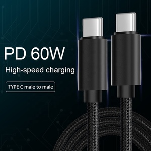 Premium Portable Nylon Braided Short <strong>20CM</strong> 0.2M <strong>USB</strong> Type C to <strong>USB</strong> Type C PD 3A 60W Fast Charging Cable