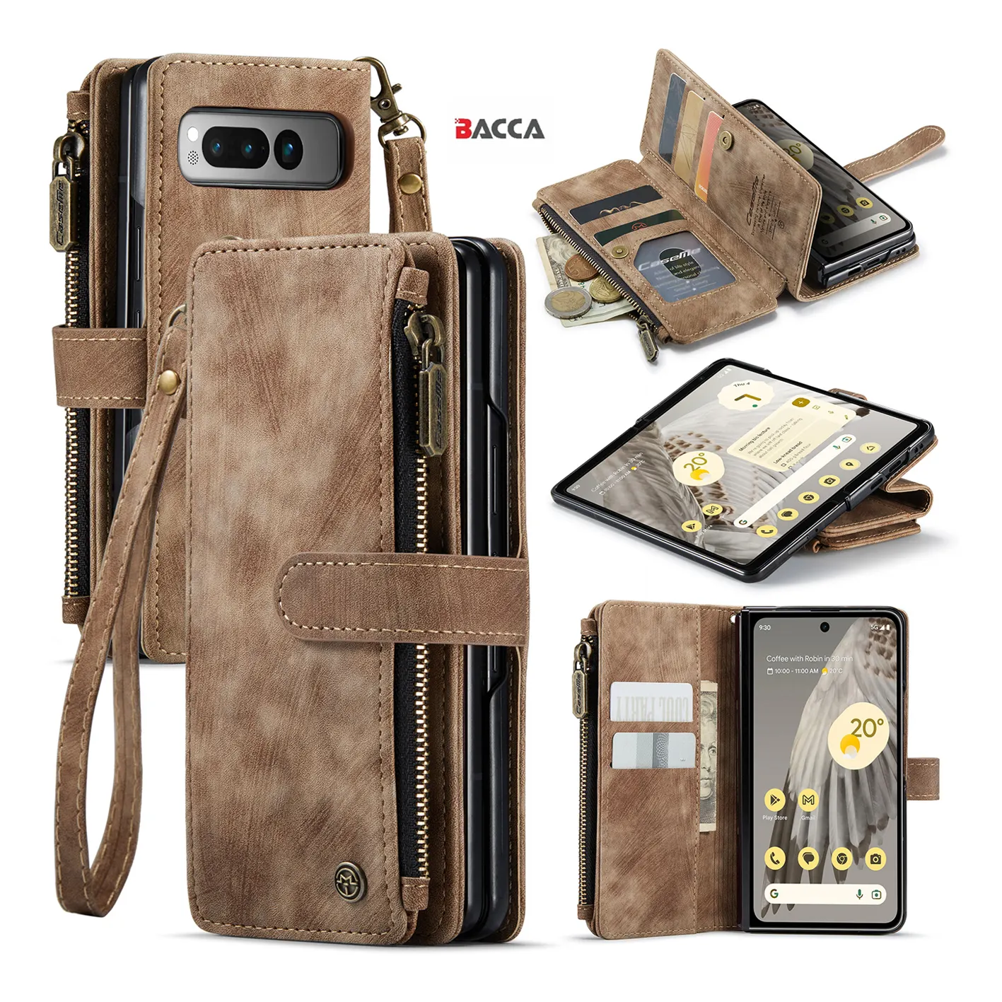 Hot Caseme Wallet PU Funda de teléfono de cuero Fold Fashion Luxury Case para Samsung Galaxy Z Fold 3 4 5 para Google Pixel Teléfonos