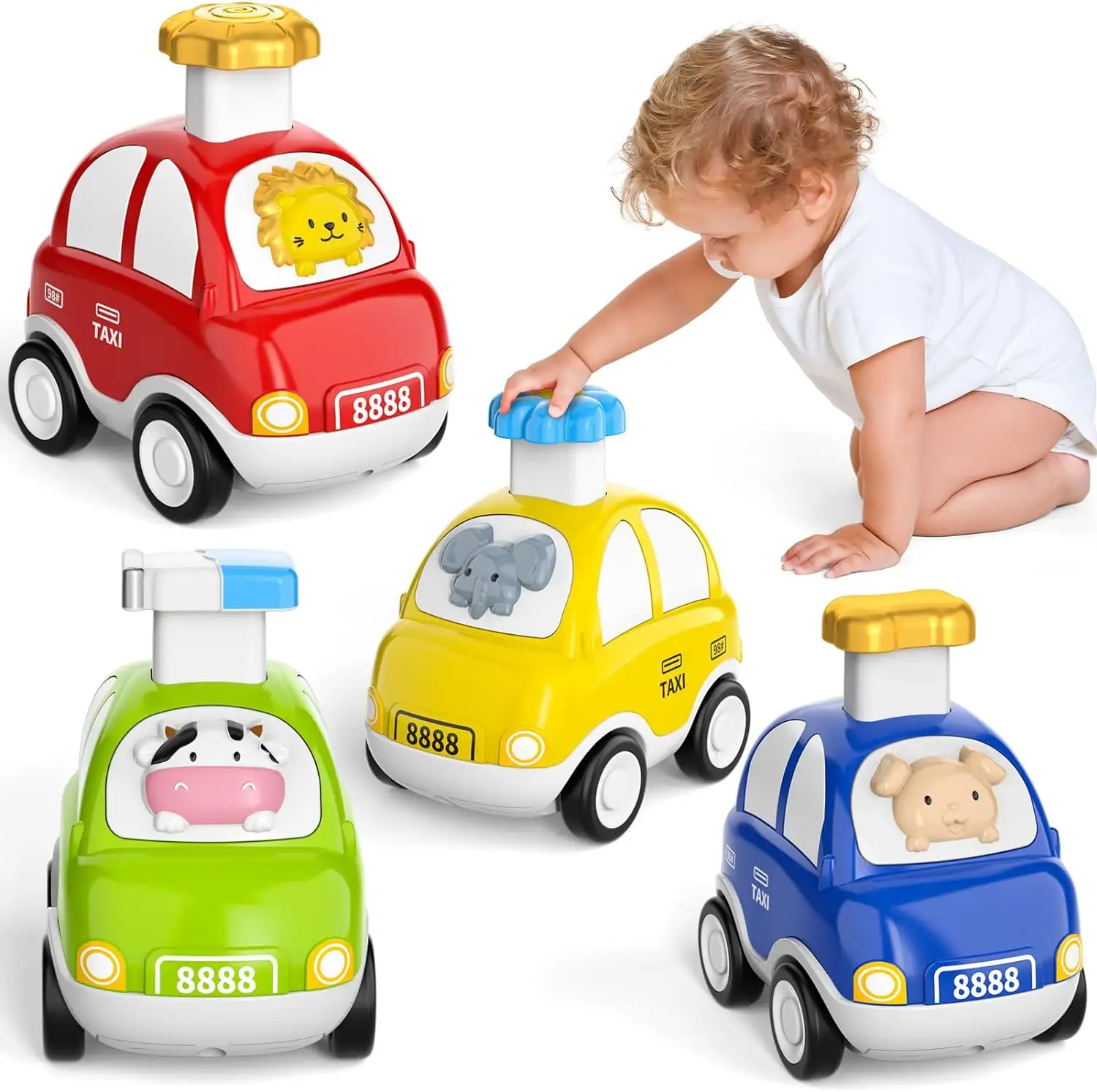 Carros de brinquedo para bebês, carrinhos de empurrar para crianças, brinquedos para bebês, meninos, recém-nascidos, 1, 2, 3 anos, 4 peças, presente de aniversário