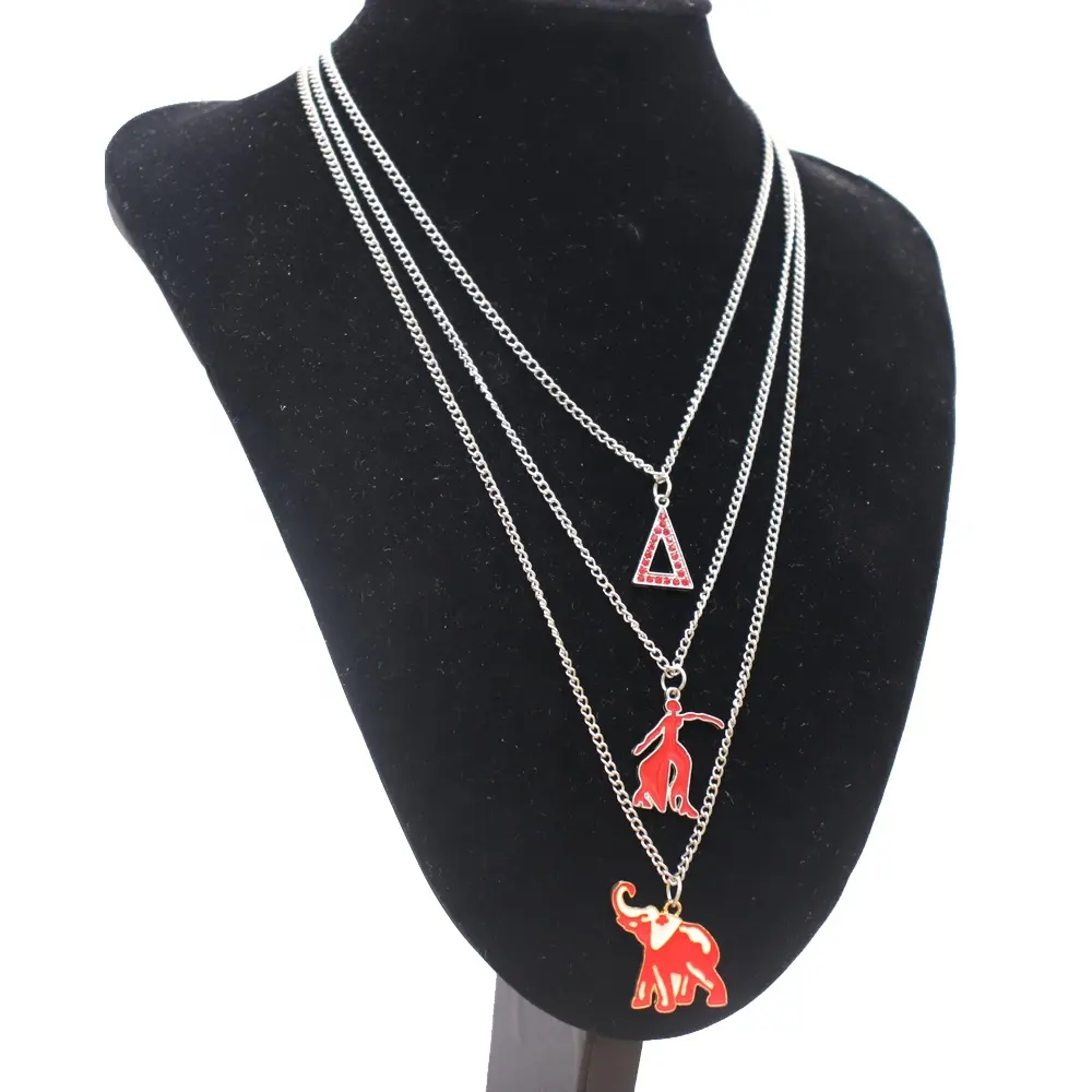 Red Crystal Greek Letter Delta Sigma Theta Fortitude Elephant DST Label Multi Chain Choker Sorority collane Statement Jewelry