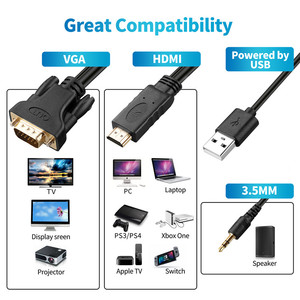 Cable HDMI a VGA portátil de 1,8 M, Adaptador convertidor de vídeo barato OEM, entrada HDMI PS4 a salida VGA, Cable adaptador para proyector de TV