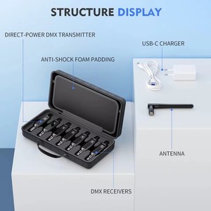 Bộ hệ thống <span class=keywords><strong>DMX</strong></span> không dây 6 trong 1: Bộ phát 1X & Bộ thu 6x với màn hình kỹ thuật số & hộp đựng, tầm xa cho chiếu sáng sân khấu - Product Image 4