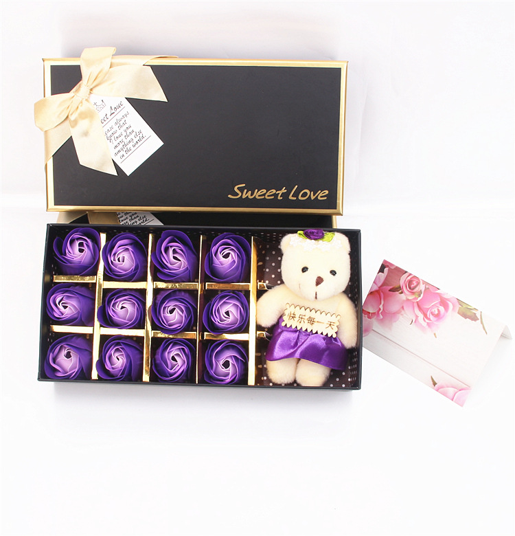 12 flowers plus bear purple set