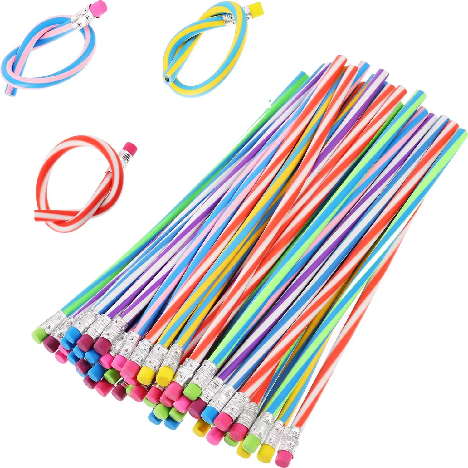 Fun creative new design school Writing Stationary Colorful kids magic bendy flexible soft pencil with eraser