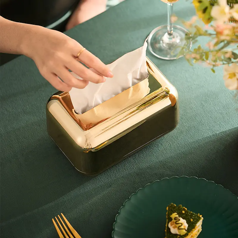 Porte-serviettes magnétique Vintage de luxe boîte à mouchoirs en or argent antidérapante créative pour table à manger de salon