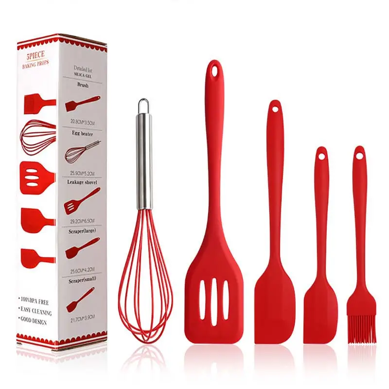 Ensemble de spatule de cuisine en Silicone, 5 pièces, ustensiles de maison et de cuisine, résistants à la chaleur, bon marché