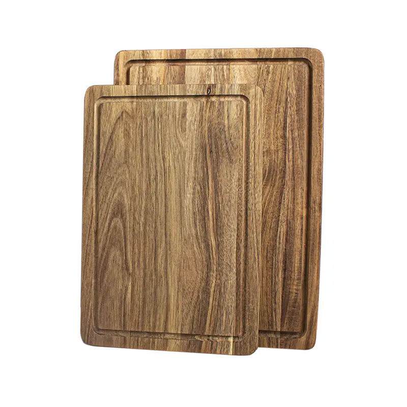 Pronto per la spedizione rustico grande rettangolo quadrato live edge verdure acacia lavello tagliere tagliere in legno con scanalatura per il succo