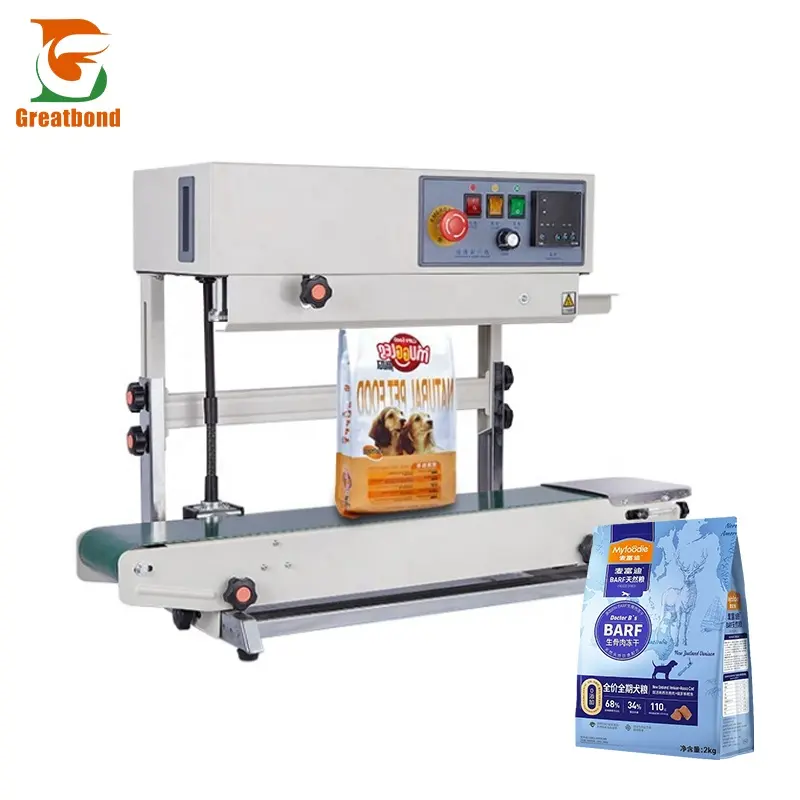 FR-900/770 Factory Wholesale Continuous Heat Sealer Flour Pet Grain Tea Plastic Pouch Band Vertical Packaging Sealing Machine