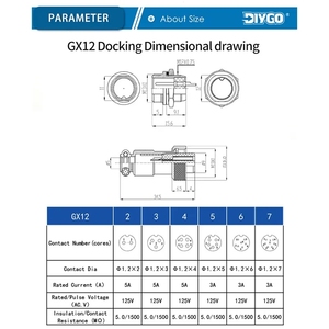 GX12ขั้วต่อสายแบบวงกลมชนิดน็อต2 3 4 5 6 7พินซ็อกเก็ตเสียบปลั๊กนักบินตัวผู้และตัวเมีย - Product Image 3