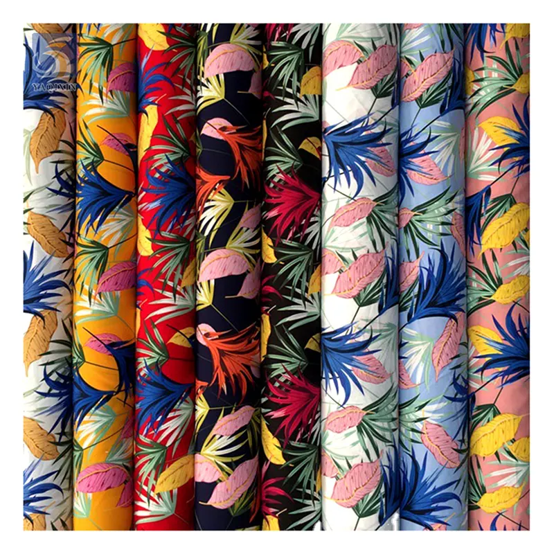 Gran oferta de tela de rayón con estampado de diseño tropical Hawaiano tejido para camisas de verano vestido 100% tela de viscosa de rayón