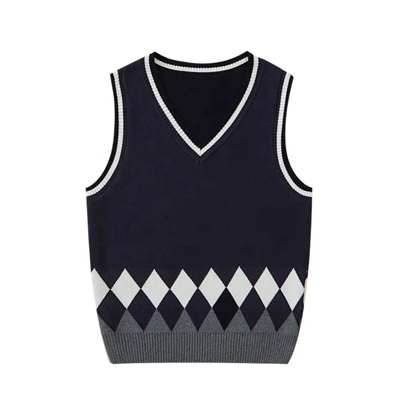 Chaleco para niños invierno 2024 nuevo suéter de punto de algodón puro tejido azul uniforme escolar camiseta sin mangas impresión Digital estudiante