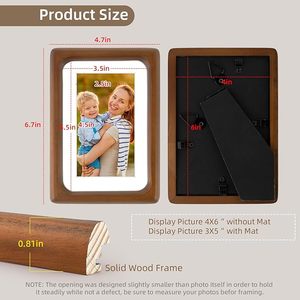 4x6 Photo <strong>Frame</strong> - Walnut Solid Wood Glass, Rounded 4x6 Photo <strong>Frame</strong>, Matte to 3x5 Photo - Wall or Desktop Decorative Display - Product Image 2