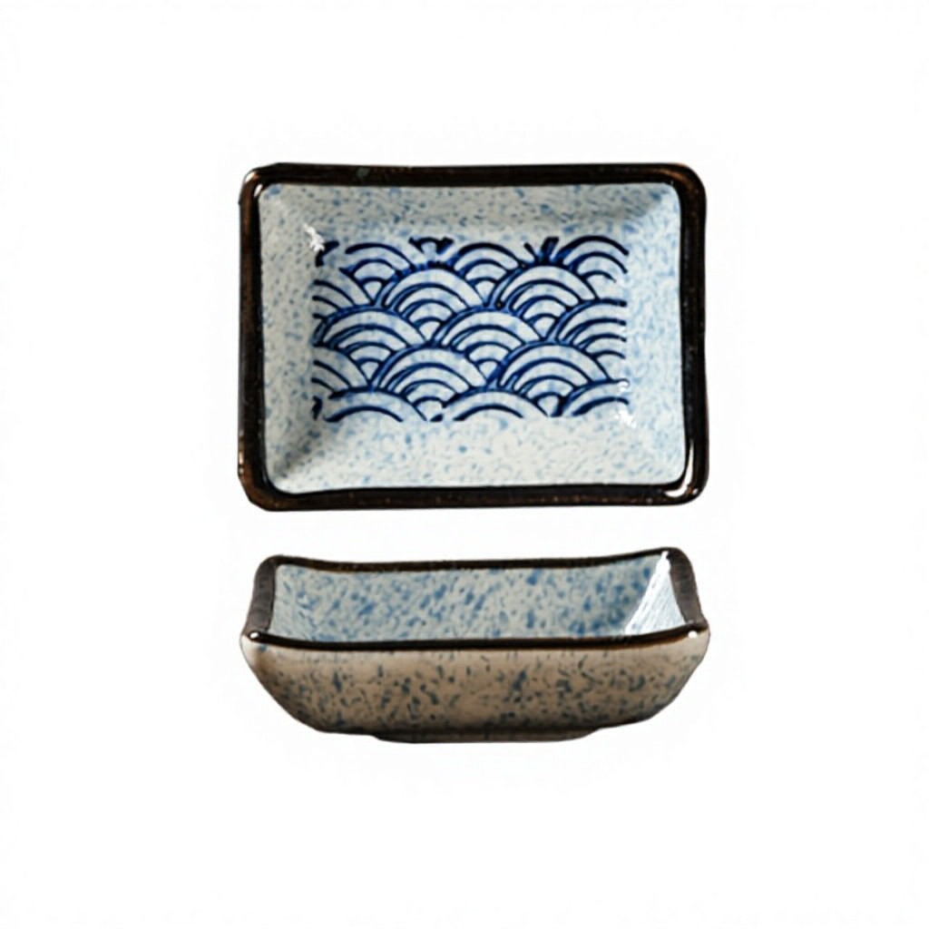PLATEAU À SAUCE BLEU À COINS RONDS - MOTIF ONDULÉ