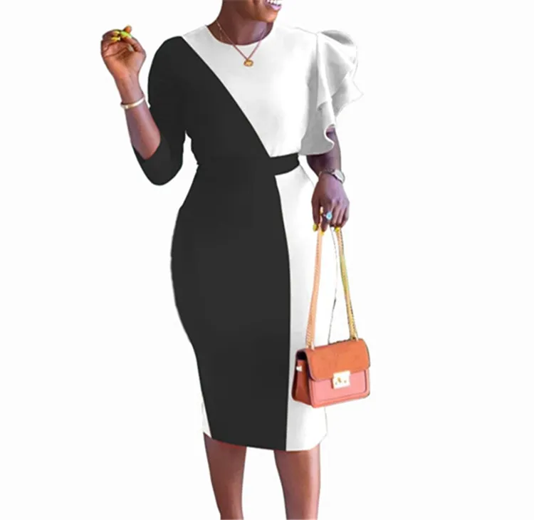 Großhandel Damen Sommer ärmellose Freizeit kleid Frauen formelle Büro elegante Kragen Midi Kleider