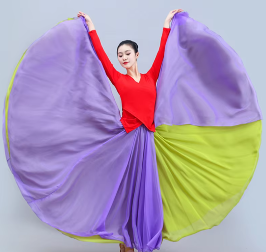 Jupe fendue violette-grande jupe verte