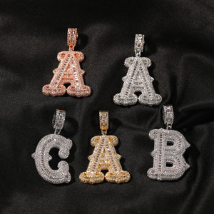 UWIN Hip Hop Iced Out A-Z Alphabet Initial Letter Pendant Brass CZ Baguette Bling Necklace <strong>Rapper</strong> Charm Jewelry