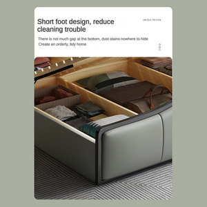 Simple Design Leather <strong>Bed</strong> with Storage <strong>Boxes</strong> for Girls Wholesale <strong>Price</strong> Custom Light Grey Luxury Up-holstered <strong>Beds</strong> for Bedroom - Product Image 5
