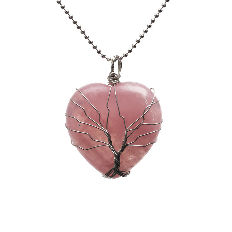 Chaîne de perles en quartz rose et cœur