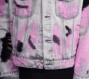 Moda tüm maç Graffiti yıkanmış sıkıntılı delikler erkekler için bahar ve sonbahar tarzı Denim ceket - Product Image 2