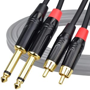 Fabrika OEM çift RCA çift Mono 6.35mm erkek ses kablosu 2 RCA 2 amplifikatör hoparlörler AV Rca kabloları OFC için 6.5mm mikser tel - Product Image 1