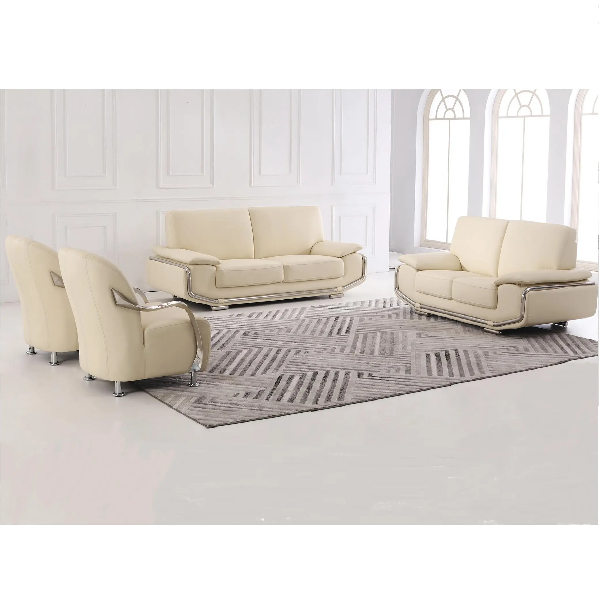 Sofá de cuero de lujo para sala de estar, mueble decorativo moderno de asiento profundo de alta calidad, color blanco, 3 plazas, para el hogar