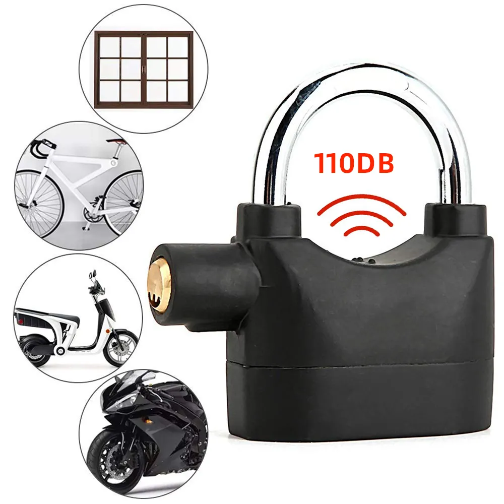 Bán Buôn Cao Decibel Tùy Chỉnh 110dB Báo Động Ổ Khóa Chống Trộm Nhiệm Vụ Nặng Nề Ổ Khóa Chìa Khóa Xe Máy Báo Động Ổ Khóa