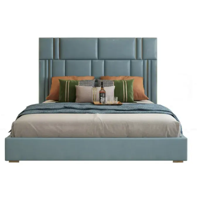 מיטת עיצוב חדשה במחיר נמוך מכירה חמה ריהוט חדר שינה מודרני בד עור אמיתי סטים חדר שינה סט ריהוט ביתי
