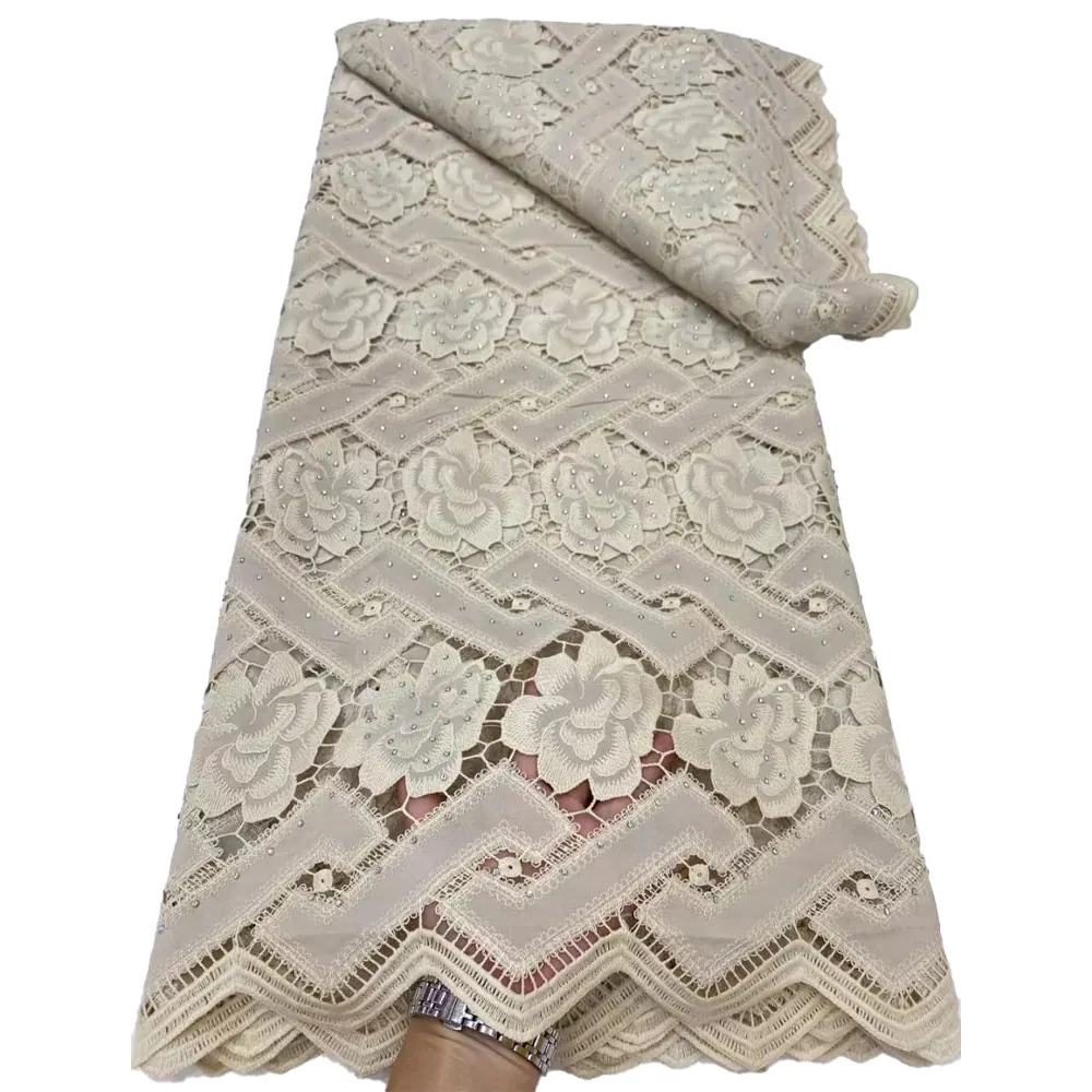 HFX 5 Pele amigável Bordado Africano Guipure Cord lace tecido 2023 alta qualidade nigeriano vestido de festa costurado