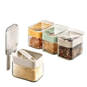 300ml One-Touch Flip <strong>Top</strong> Glass <strong>Spice</strong> <strong>Jar</strong> Built-In Spoon &amp; Diagonal Slot Storage Transparent Snap Lid - Product Image 3
