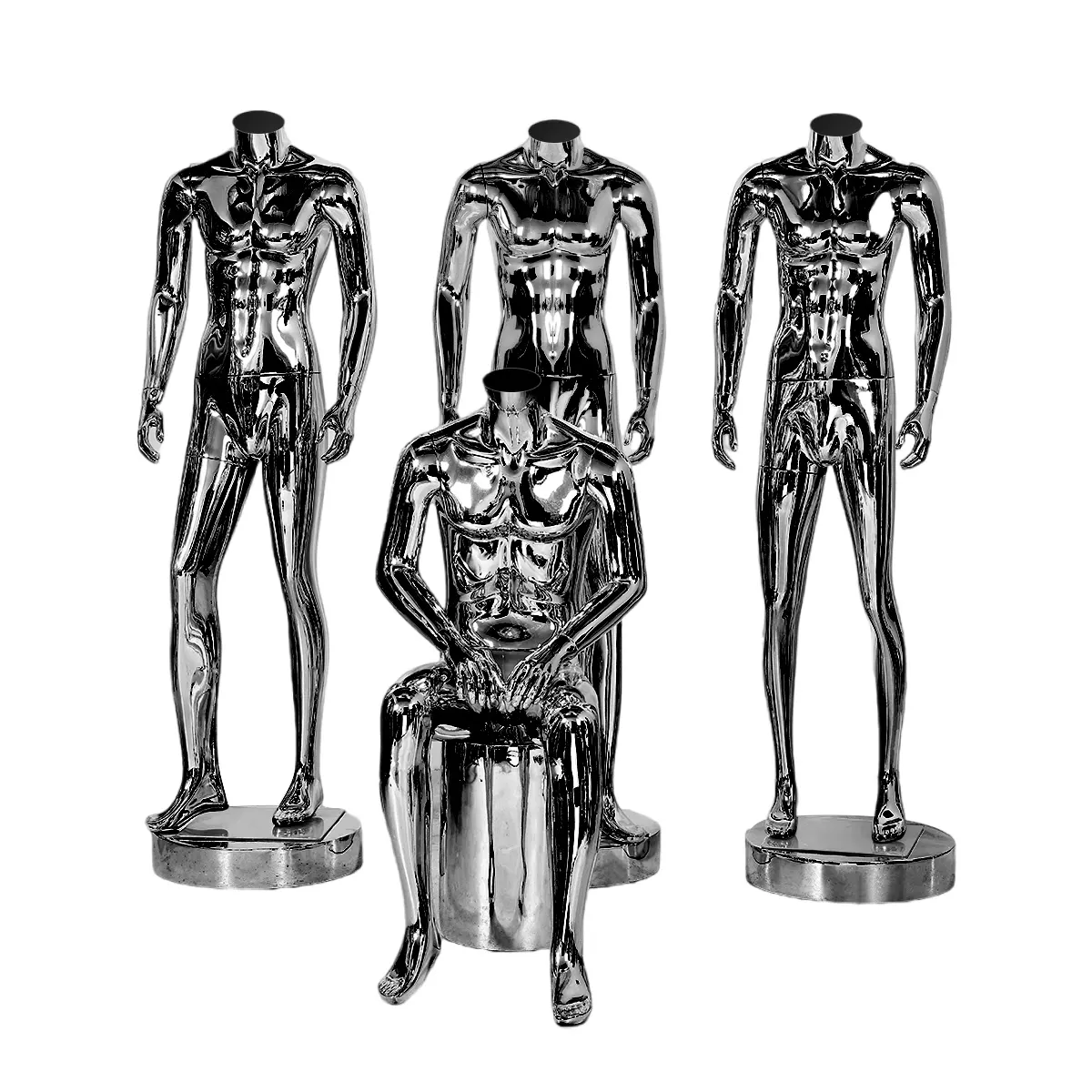 الكروم الأسود الفاخرة الدائمة الرجال نموذج الطلاء الرأس عارضة أزياء الذكور كامل الجسم لعرض متجر الملابس