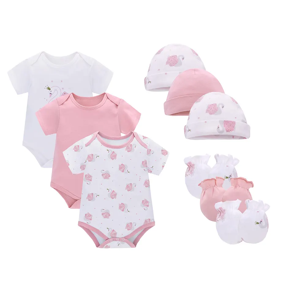 Conjunto de ropa de algodón transpirable para bebé, conjunto de 3 piezas con gorros y guantes, ropa de algodón para recién nacido