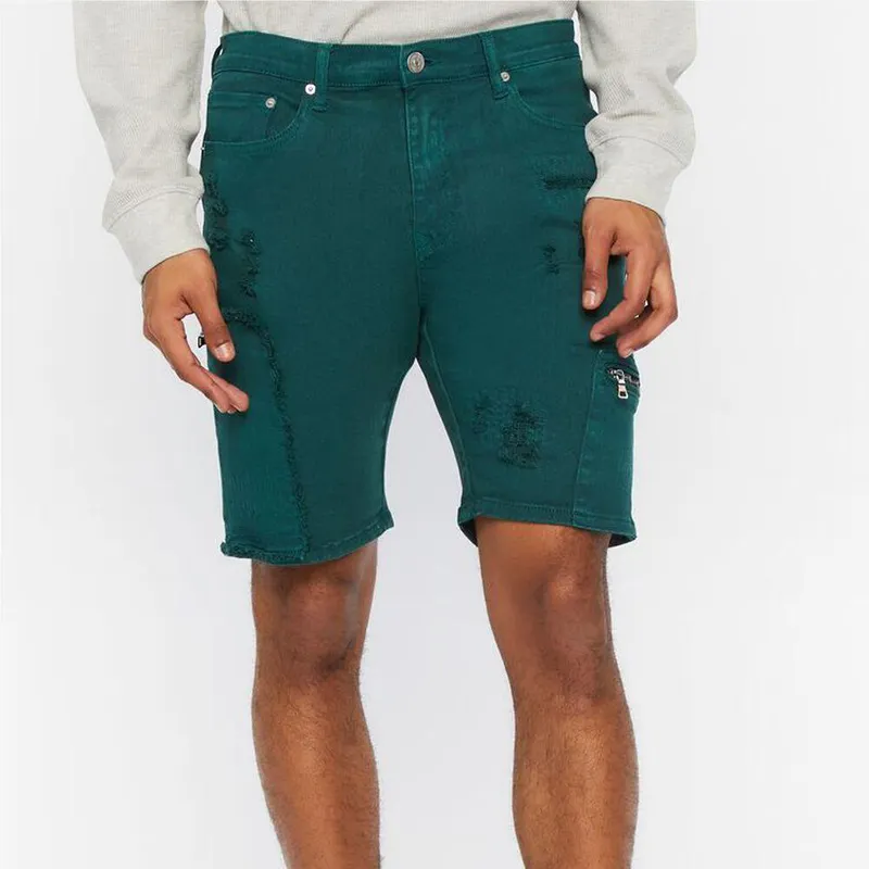Nieuw Design Schade Shorts Custom Bedrukt Geborduurde Denim Stof Jeans Shorts Voor Mannen Casual