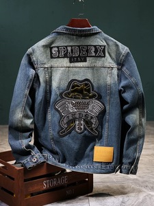 男士复古风格单排扣修身长袖夹克，热压钻石春秋夹克 - Product Image 4