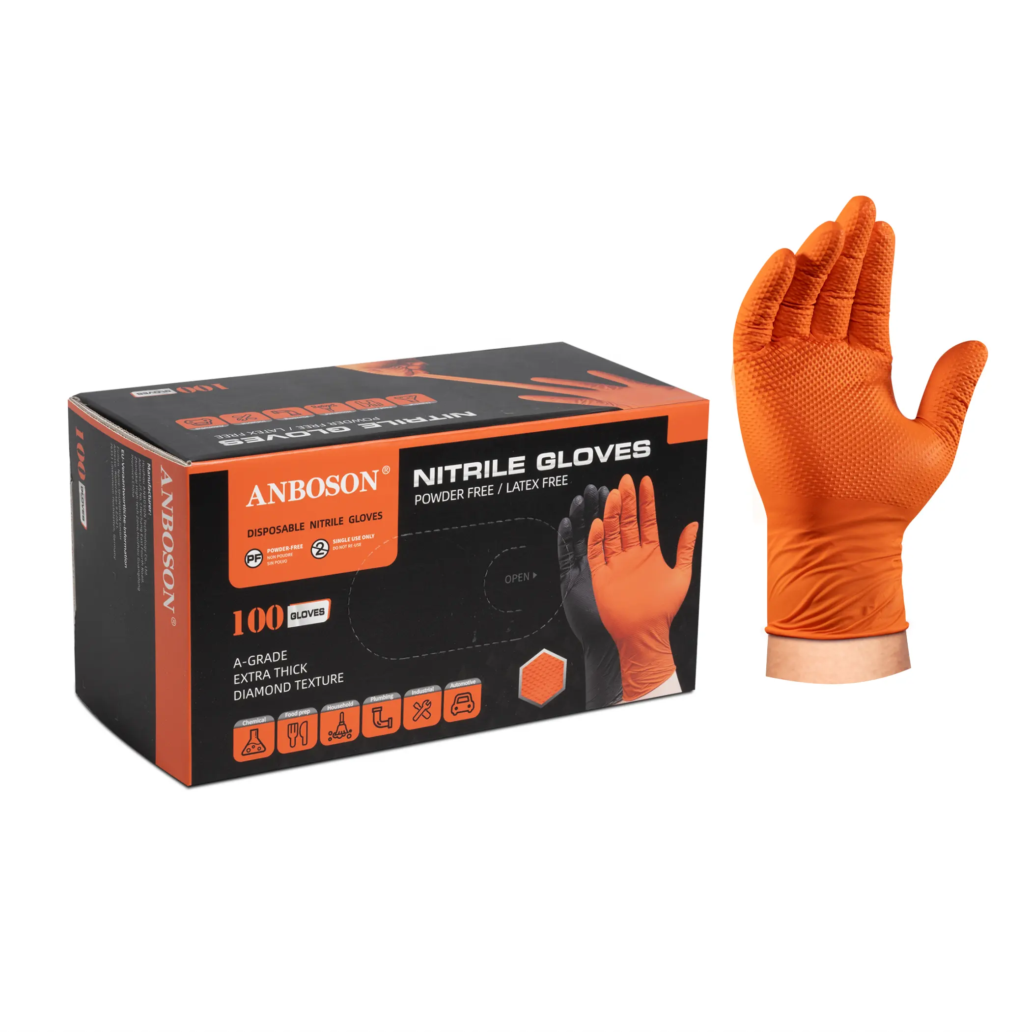 6 Mil ağır otomobil endüstriyel portakal siyah mikro dokunmatik el kavrama mekanik nitril koruyucu eldiven çalışma