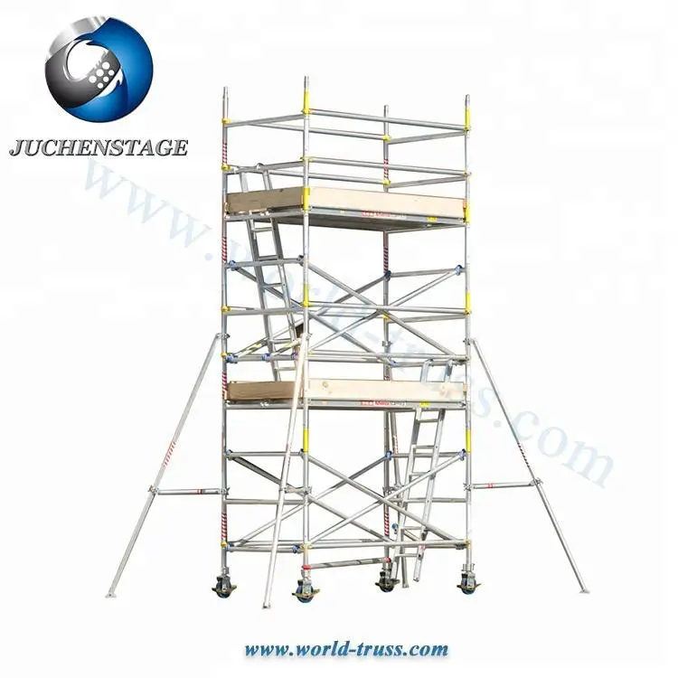 Yüksek kaliteli güvenlik rayı alüminyum standart mobil iskele çalışma platformu merdiven tübüler çelik çerçeve iskele