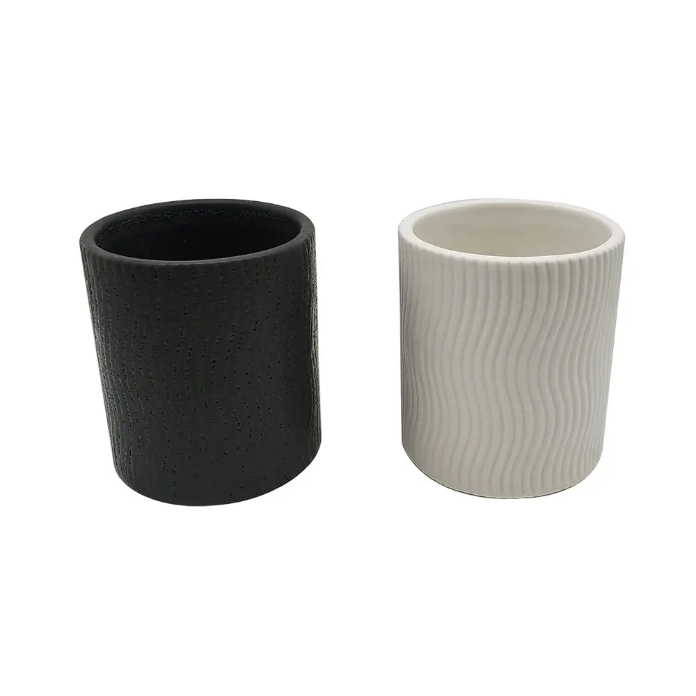 Custom cilindro piccolo decorativo di lusso nero opaco bianco vuoto geometrica di ceramica candela vaso